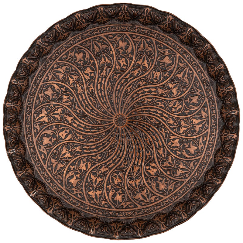 Alisveristime Turkish Ottoman Coffee Tea Serving Tray â€“ 11.8 Inches, Wavy Zamac Tray with Traditional Motifs, Available in Five Color Variations (Copper) - Image 1